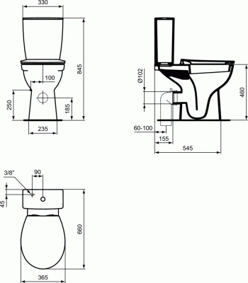 Ideal Standard EUROVIT Rimless Безободковый напольный унитаз увеличенной высоты для инвалидов W328901 Белый от интернет-магазина Purezza 