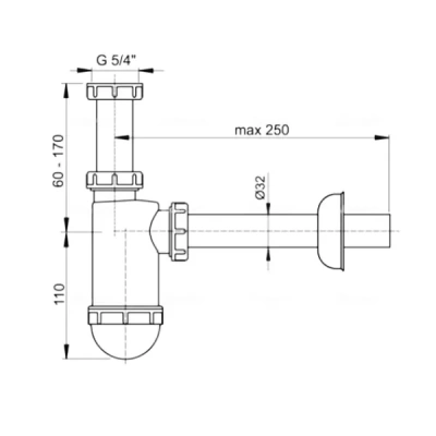 AlcaPlast Сифон для умывальника d32 мм c накидной гайкой 5/4", A430  от интернет-магазина Purezza 