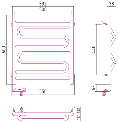 Сунержа Элегия 2.0 Электрический полотенцесушитель 600х500 от интернет-магазина Purezza 