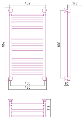 Сунержа Богема с полкой+ Водяной полотенцесушитель 800х400 020-0223-8040 Шампань от интернет-магазина Purezza 