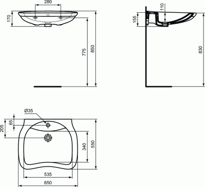 Ideal Standard MATURA Специальная раковина 65х55 см E765601 Белый от интернет-магазина Purezza 