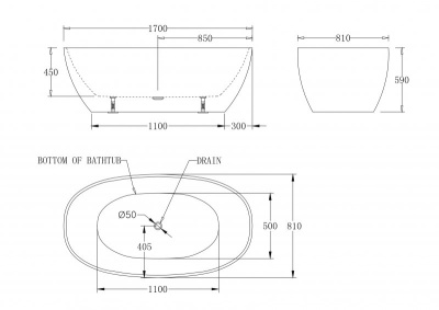 Belbagno BB81-1700-W0 акриловая ванна отдельностоящая 170х81 от интернет-магазина Purezza 