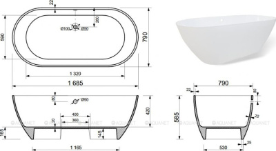 Aquanet Family Stone Ванна из искусственного камня 170х80х58 AQ-00332887 от интернет-магазина Purezza 