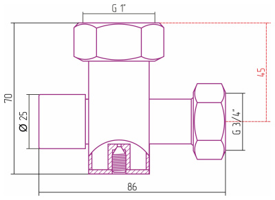 Стилье Вентиль запорный, скрытый с клапаном G 1" НГ х G 3/4" НГ 01101-1034 от интернет-магазина Purezza 