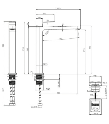 BOSSINI GILLO Высокий однорычажный смеситель для раковины с донным клапаном Z00706.030 от интернет-магазина Purezza 