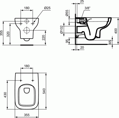 Ideal Standard I.LIFE A Безободковый подвесной унитаз с функцией биде, технология RimLS+, глубокий смыв T481801 Белый от интернет-магазина Purezza 