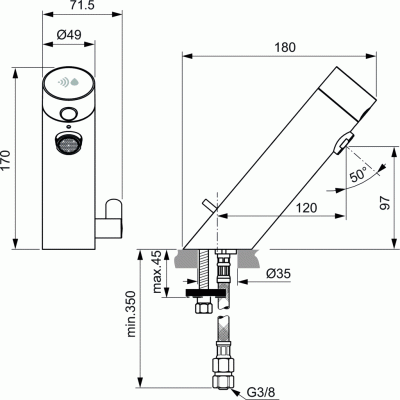 Ideal Standard SENSORFLOW Электронный смеситель для умывальника (со смешиванием), батарейка 6V A7559AA от интернет-магазина Purezza 