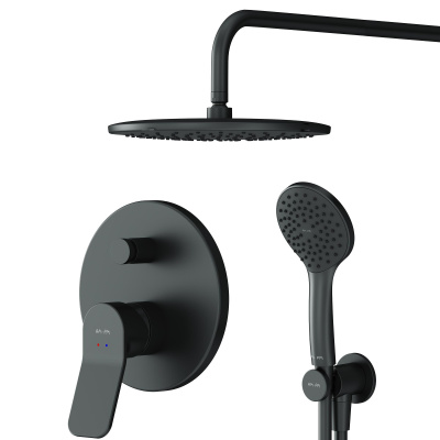 AM.PM X-Joy Набор: смеситель для ванны и душа, верхний душ с держателем, душевой набор и шланговое присоединение FB85A1RH02 Черный от интернет-магазина Purezza 
