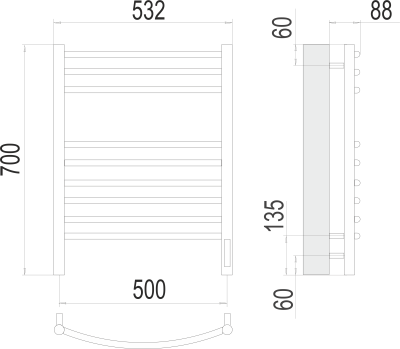 Terminus Классик П9 Электрический полотенцесушитель 700х500 4670078527356 Матовый черный от интернет-магазина Purezza 