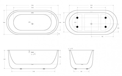 Belbagno Овальная акриловая ванна в комплекте со сливом-переливом 170x78x60 BB709-1700-780 от интернет-магазина Purezza 
