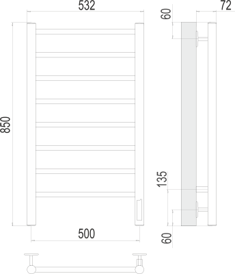 Terminus Аврора П8 Электрический полотенцесушитель 850х500 4670078531179 Нержавеющая сталь от интернет-магазина Purezza 