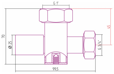 Стилье Вентиль запорный, круглый с клапаном G 1" НГ х G 3/4" НГ 01100-1034 от интернет-магазина Purezza 
