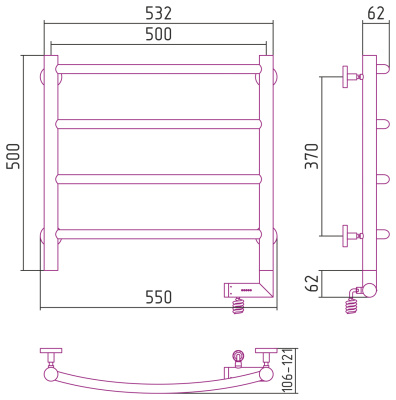 Сунержа Галант 2.0 Электрический полотенцесушитель 500х500 Белый от интернет-магазина Purezza 