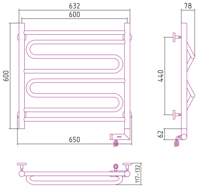 Сунержа Элегия 2.0 Электрический полотенцесушитель 600х600 от интернет-магазина Purezza 