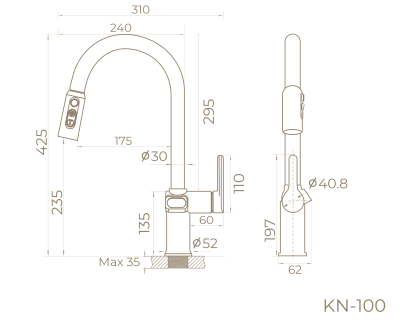 Knotlor Inspiration Смеситель для кухни с индикатором температуры KN-100 от интернет-магазина Purezza 