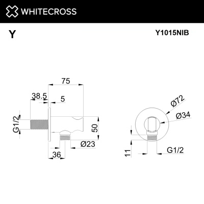 Whitecross Угловой соединительный элемент с держателем лейки Y1015NIB Брашированный никель от интернет-магазина Purezza 