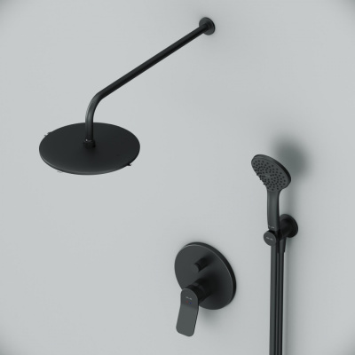 AM.PM X-Joy Набор: смеситель для ванны и душа, верхний душ с держателем, душевой набор и шланговое присоединение FB85A1RH02 Черный от интернет-магазина Purezza 