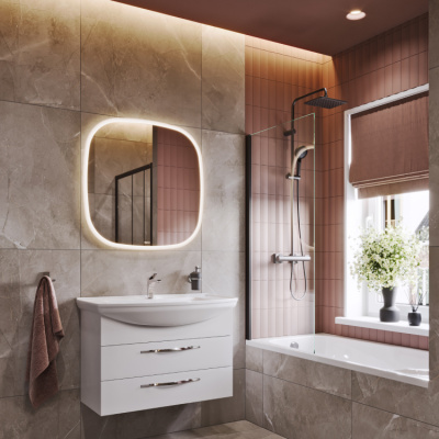 AQWELLA Aura Зеркало со светодиодной подсветкой и обогревом 100х100 AUR0210AH от интернет-магазина Purezza 