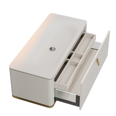Maxonor SAPPHIRE Тумба со столешницей и раковиной 120х52 SAPPHIRE-120-WH-BASE Перламутровый белый/Золото от интернет-магазина Purezza 