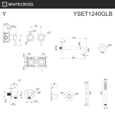 Whitecross Y YSET1240GLB Смеситель для ванны скрытого монтажа брашированное золото от интернет-магазина Purezza 