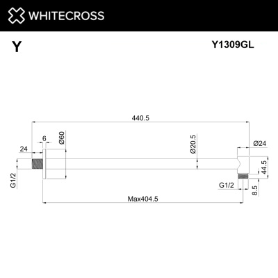 Whitecross Кронштейн душевой настенный 40 см, цвет Золото, арт. Y1309GL от интернет-магазина Purezza 