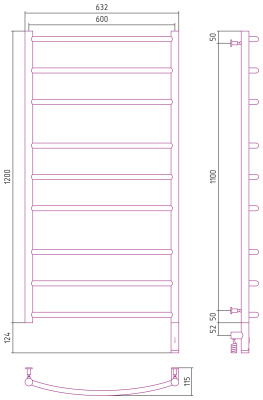 Сунержа Галант 3.0 Электрический полотенцесушитель 1200х600 Темный титан муар от интернет-магазина Purezza 