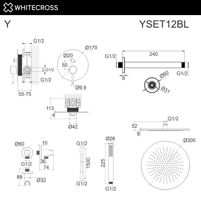 Whitecross Система для душа скрытого монтажа YSET12BL Матовый черный от интернет-магазина Purezza 
