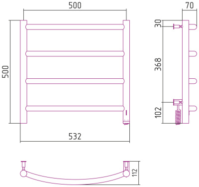 Сунержа Галант 4.0 Электрический полотенцесушитель 500х500 Матовый черный от интернет-магазина Purezza 