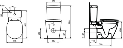 Ideal Standard CONNECT Напольный унитаз для монтажа с бачком, горизонтальный выпуск E803601 Белый от интернет-магазина Purezza 