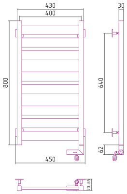 Сунержа Центурион 2.0 Электрический полотенцесушитель 800x400 Матовый белый от интернет-магазина Purezza 