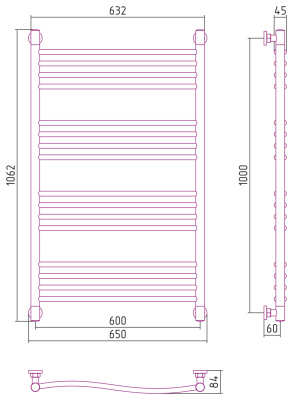 Сунержа Флюид+ Водяной полотенцесушитель 1000х600 31-0222-1060 Матовый черный от интернет-магазина Purezza 