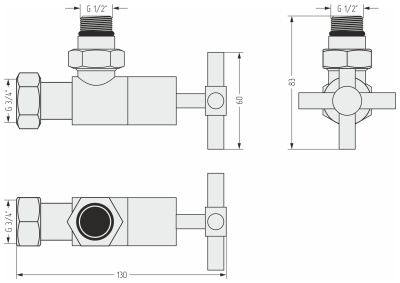 Сунержа Вентиль угловой крест G 1/2" НР х G 3/4" НГ 07-1408-1234 Шлифованная сталь от интернет-магазина Purezza 
