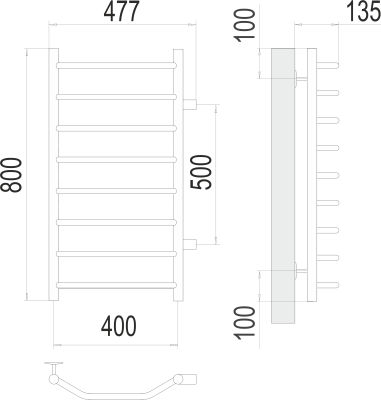 Terminus Виктория П8 бп500 Водяной полотенцесушитель 800х400 4670078530097 Нержавеющая сталь от интернет-магазина Purezza 