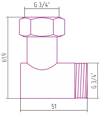 Стилье Уголок переходной G 3/4" НР х G 3/4" НГ 02002-3434 от интернет-магазина Purezza 
