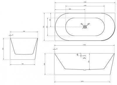 ABBER Акриловая ванна 170x78x60 AB9258-1.7 L от интернет-магазина Purezza 