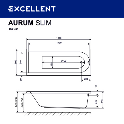 Excellent Aurum Slim Акриловая ванна 180х80 WAEX.AUR18WHS от интернет-магазина Purezza 