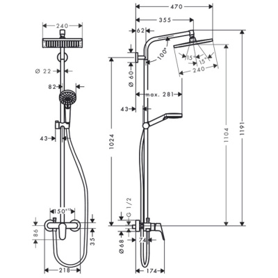 Hansgrohe Crometta E 240 SHP Душевая система с верхним душем 240х240мм., ручным дешем и однорычажным смесителем, цвет: хром, 27284000 от интернет-магазина Purezza 