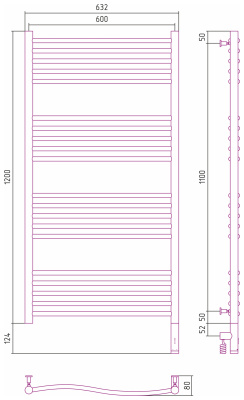 Сунержа Флюид 3.0 Электрический полотенцесушитель 1200х600 от интернет-магазина Purezza 
