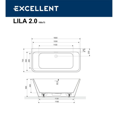Excellent Lila 2.0 Акриловая ванна 160х73 WAEX.LIL2.160.WHP от интернет-магазина Purezza 
