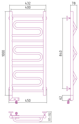 Сунержа Элегия 2.0 Электрический полотенцесушитель 1000х400 от интернет-магазина Purezza 
