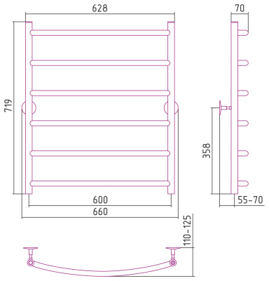 Стилье Универсал-50 Водяной полотенцесушитель 800х600 (6) Г 21 00650-8060 от интернет-магазина Purezza 